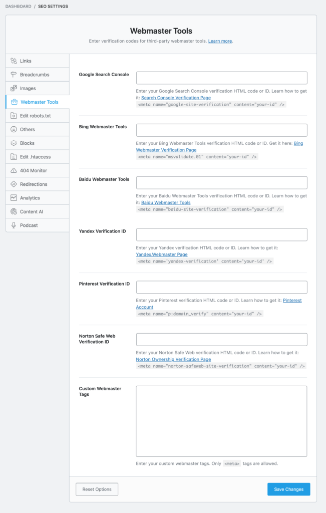 Rank Math Webmaster Tools