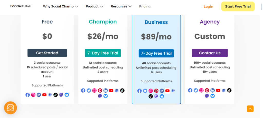 SocialChamp Pricing 