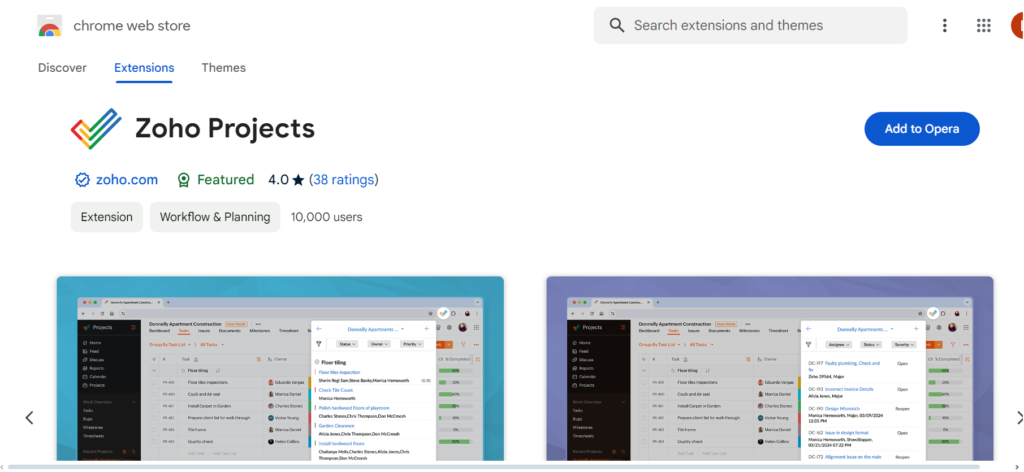 Zoho Project's chrome extension