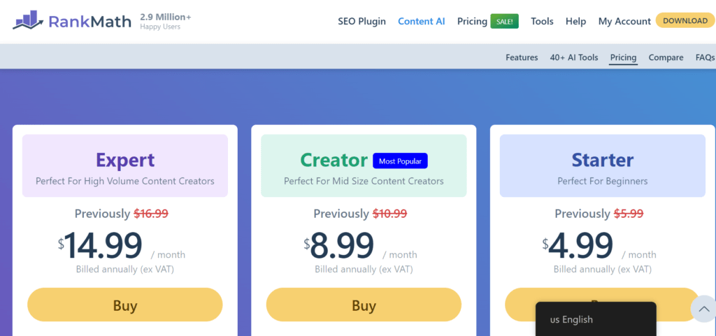 Rankmath Content AI Pricing