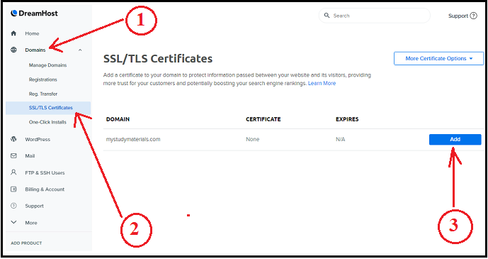 SSL DreamHost Panel