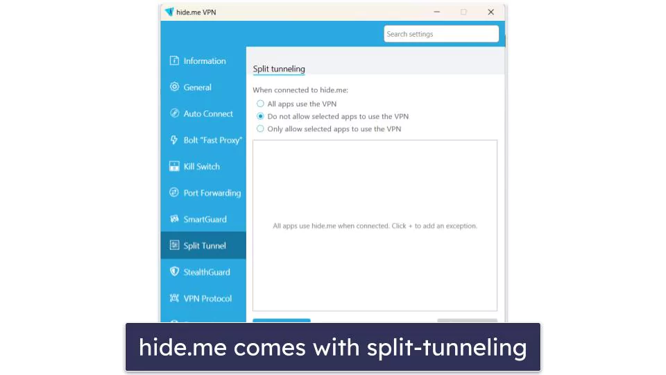 Hide.Me Review Split tunneling