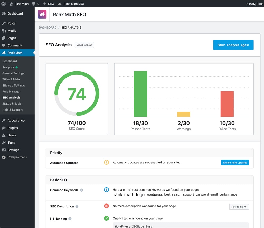 Rank Math SEO Analysis Tool