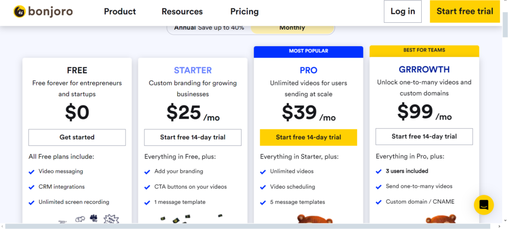 bonjoro pricing