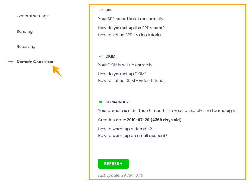 domain checkup tab