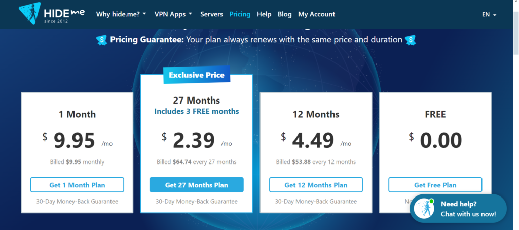 hide.me VPN pricing