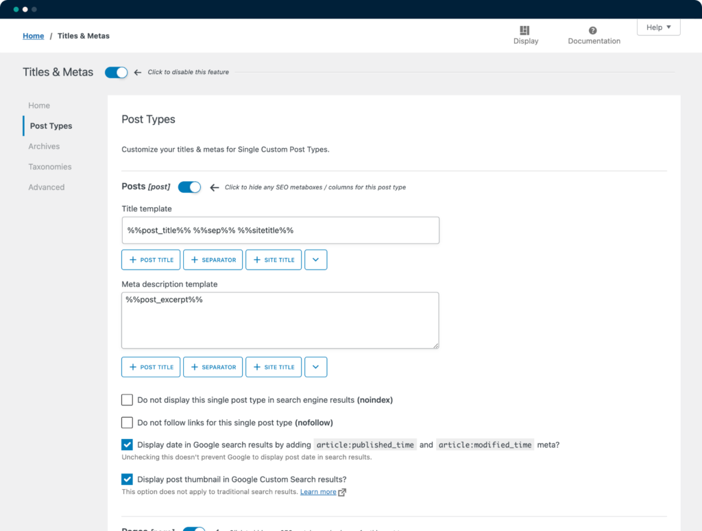 seopress titles and metas settings