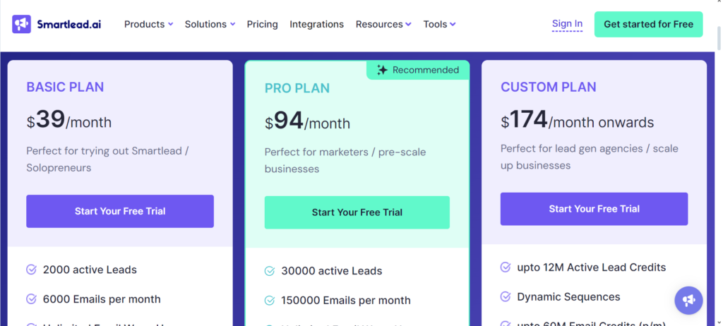 smartlead.ai pricing