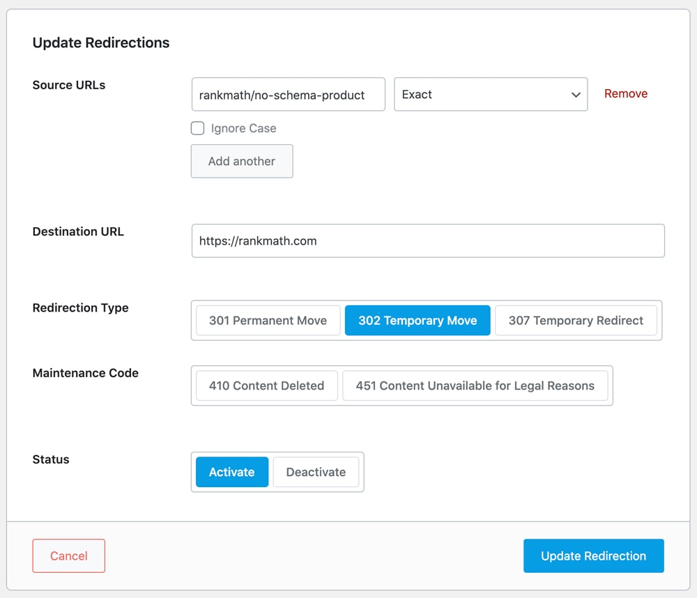 Rank Math Advanced Redirection Manager